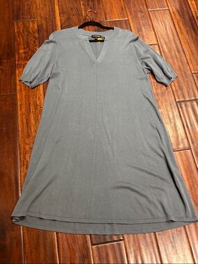 Relaxed V-Notch Mini Dress in Slate Gray